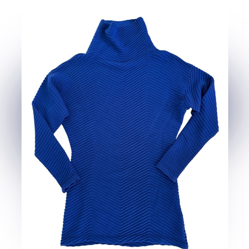 Victoria Beckham Blue Ribbed Turtleneck Long Sweater Sz XS